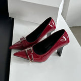 PICSGIRL  -  Patent Leather Sexy High Heels Women Metal Buckle Pointed Designer Pumps Female 2024 Fall Fashions Elegant Office Women Shoes