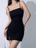 PICSGIRL  -  Women Sexy Slit Suspender Dress Backless Solid Color Slim Fit Mini Dress Summer Hot Girl Short Skirt