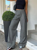 PICSGIRL  -  Spring Summer Casual Hidden Button Wide Leg Pant For Women Fashion Solid Color Office Lady Commuter Simple Straight Long Trouser