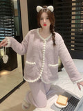 PICSGIRL  -  Pajama Sets Women Nightwear Stylish Cozy Ins Ladies Sweet Popular Winter Warm Sleepwear Lounge Simple Lovely Harajuku Patchwork