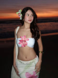 PICSGIRL  -  Vacation Pretty Women Two-Piece Set 3d Flowers Bandeau Mini Top+See Through Print Bottoms Beach Party Matching Suits