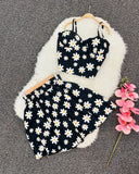 PICSGIRL  -  Harajuku New Skirt Sets Oversized Flower Pattern Black Y2k Two Piece Sets Womens Outfits Casual Fashion Dress Suspender Tops