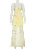 PICSGIRL  -  Holiday Floral Trumpet Dress Beach Style Sexy Slim Lace V-Neck Sleeveless Maxi Dresses For Women 2025 Summer Fashion