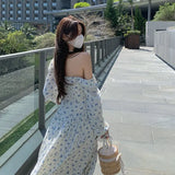 PICSGIRL  -  Elegant Floral Midi Dress Woman Beach Sexy One Piece Dress Korean Fashion Casual Summer Long Sleeve Evening Party Dress