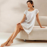 PICSGIRL  -  Women's Night Dress White Cotton Short Sleeve Sleepwear Female Loose Lace Patchwork Woman Dresses Solid Spring Casual