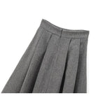 PICSGIRL  -  Office Lady Elegant Midi Skirt For Women Mid Waist Box Pleat A-line Autumn Winter Skirts Gray faldas mujer