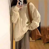 PICSGIRL  -  Retro V-neck Twist Knitted Pullover Oversized Sweater Women Winter New Fashion Street Loose Thickened Casual Simple Sweater