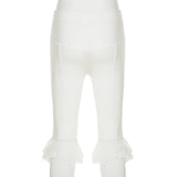 PICSGIRL  -  Holiday Solid Lace Trim Bandage Knee Length Pants Sweet Slim Mid-Waisted Pants Women 2025 Summer Fashion Streetwear Lady
