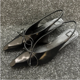 PICSGIRL  -  Sexy Pointed Toe Mules Sandals Women Summer Thin Low Heel Leather Heels for Women Back Strap Bow Design Black Office Women Pumps