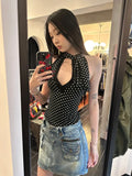 PICSGIRL  -  American Retro Black Polka Dot Halter Sleeveless Tops Women Casual Sexy Spice Girl Slim Strap Vest Summer Y2k Vintage Clothing