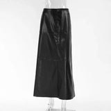 PICSGIRL  -  High Waist Straight Skirt Women's 2024 New Patchwork PU Leather Long Skirt Casual Solid High Street Party Club Skirt Y2k