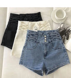 PICSGIRL  -  Harajuku Goth Light Blue High Waisted Jean Shorts New Loose Wide Leg Pants Fashion Single Breasted A Line Shorts for Women