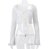 PICSGIRL  -  Y2k Knit Splice White 2 Piece Sets Women Outfit Sexy Long Sleeve Tops and Mini Tiered Skirts Suits 2024 Summer Nightclub Wear