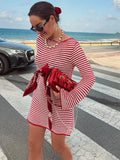 PICSGIRL  -  Striped Knit Sweater Mini Dress Female Patchwork High Waist Contrast Zebra Printed Beach Dress Women Knitwear Dress Autumn