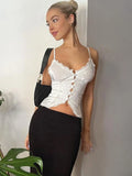 PICSGIRL -  Sexy Lace Crop Tops For Women Y2k V Neck Buttons Sleeveless Short Cardigan Female 2024 Beach Sexy Beach Tank Top Woman