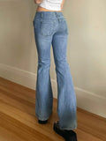 PICSGIRL  -  Women Flared Jeans Mid Waist Denim Pant Vintage Stretch 90s Streetwear Y2k Boot Cut Pant Elastic Skinny Mom Jeans Trousers