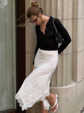 PICSGIRL  -  White Lace Spliced Long Skirt Summer 2024 Women's Fashion Skirt Solid Color Slim Casual Streetwear Party Long Skirt Y2k