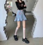 PICSGIRL  -  New Harajuku Denim Mini Skirt Women High Waist Bow Lace-up Pleated Skirt Preppy Style Japanese Girl Kawaii Skirts Y2k