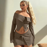 PICSGIRL  -  Women's Short Skirt 2-piece Fall Solid Cardigan Button Short Long Sleeve Top Slim Skirt Set Sexy Street Female Skirt Set