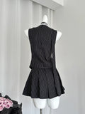 PICSGIRL -  Women Old Money 2000s Aesthetic Cutecore Y2k Korean Fashion Outfits 2 Piece Set Striped Lace Vest  + Hot Mini Pleated Skirts