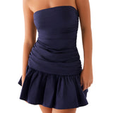 PICSGIRL  -  Chic 2025 Ruched Tube Top Dress Women Strapless Sleeveless Slim Fit Flare Mini Dress Summer Clubbing Dress