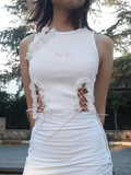 PICSGIRL  -  Bows Spliced Lace Irregular Hollow Crop Tank Top Women Crew Neck Slim Versatile Vest Hottie Y2K Balletcore Streetwear