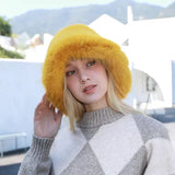 PICSGIRL  -  Autumn Winter Women Keep Warm Rainbow Faux Fox Fur Basin Cap Female Fashion Casual Party Bucket hat Music Festival Thickened Hat