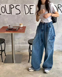 PICSGIRL  -  Y2K Jeans Women Casual Loose Drawstring High Waist Denim Pant Female Big Pockets Chic Fashion Streetwears Lady Trouser Leg Pants