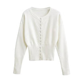 PICSGIRL  -  Casual Knitted Solid O-neck Cardigan Women Slim Fit Single-Breasted Pullover Sweaters Female Autumn Fashion Simple Street Tops