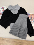 PICSGIRL  -  New Autumn Women's Knitted Three Pieces Sets Chic Office Ladies Pullover Sweater + High Waist Pleated Skirt Suits