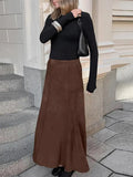 PICSGIRL  -  Elegant Suede Brown Women Skirts High Waist Pleated Slim Female Skirt 2024 Autumn Winter Zipper Office All Match Lady Party Wear