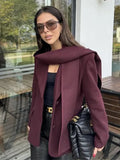 PICSGIRL  -  cold weather outfuts Wine Red Woolen Coat Women Fashion Lapel With Scarf Long Sleeve Female Coats 2024 Winter Single-breasted Loose Lady Outwear