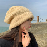 PICSGIRL  -  Winter Knitted Hat Women Korean Fashion Solid Outdoor Warm Beanies All-match Casual Elastic Comfortable Cap 2024 New