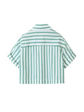 PICSGIRL  -  Summer Causal Short Sleeves Shirts for Woman Green Stripes Lapel Fashion T-shirt Buttons Female Cropped Slim Blouses