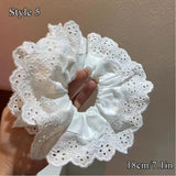 PICSGIRL  -  White French Retro Large Hair Rope Ties Ponytail Holder Big Flower Lolita Lace Hair Bands Korean Lace Cotton Pleated Scrunchies