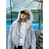 PICSGIRL  -  American Retro Fur Collar Hooded Jacket Women Y2K Streetwear Winter New Velvet Thickened Warm Harajuku Loose Casual Jacket