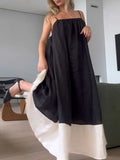 PICSGIRL  -  Solid Patchwork Loose Long Dress Women 2025 New Sleeveless Backless A-line Maxi Dress Summer Beach Holiday Casual A-line Vestido