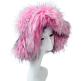 PICSGIRL  -  Luxury Fluffy Women Faux Fur Bucket Hats Oversized 17cm Wide Brim Thicken Outdoor Warm Plush Punk Hat Girl Y2k Female Ski Panama