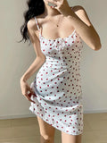 PICSGIRL  -  French Retro Floral Print Suspender Dress Elegant A-Line Midi Dress for Women Summer New Strapless Lace-up Dress