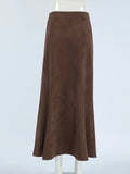 PICSGIRL  -  Elegant Suede Brown Women Skirts High Waist Pleated Slim Female Skirt 2024 Autumn Winter Zipper Office All Match Lady Party Wear