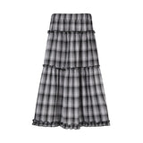 PICSGIRL  -  Y2K Frill A-line Skirt Women Streetwear Plaid Print Grunge Style Low Waist Loose Long Skirts Preppy Fashion Outfits