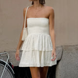 PICSGIRL  -  Sexy Design Strapless Tube Top White Laminated Ruffle Edge Dress Cross-border Spring and Summer Fashion Commuter Skirt