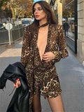 PICSGIRL  -  Vintage Leopard Printed Mini Dress Female V-Neck Sexy Contrast Suit Ruffled Patchwork Party Dress Women's Autumn Dress New