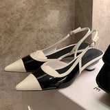 PICSGIRL  -  Fashions Classic Sandals Women Pointed Mary Jane Pumps Female Patchwork Patent Leather Elegant Low Heel Slingback Sandals Women