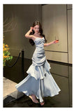 PICSGIRL  -  Vintage Long Dress Women Party Prom Sexy Spaghetti Strap Maxi Dresses Elegant Ruffles Robe Summer Korean Bodycon Vestidos