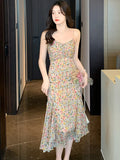 PICSGIRL  -  2024 Elegant Chic Fancy Women's Dress Korean Fashion Casual Sling Beach Long Dress Summer Bodycon Ruffled Mermaid Evening Dress