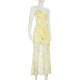 PICSGIRL  -  Holiday Floral Trumpet Dress Beach Style Sexy Slim Lace V-Neck Sleeveless Maxi Dresses For Women 2025 Summer Fashion