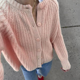 PICSGIRL  -  Women Chunky Knit Cardigan Y2k Long Latern Sleeve Crew Neck Button Up Open Front Cable Knitted Crop Sweater Jackets