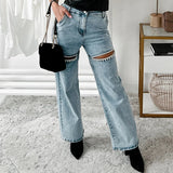 PICSGIRL  -  Fashion Diamond Patchwork Slim Long Pants Sexy Hollow Zipper Women's Jeans 2024 Summer Casual High Waist Button Denim Trousers