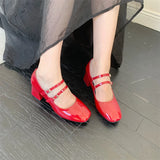 PICSGIRL -  New Spring Korea Flats Fashion Mary Jane Shoes Square Toe Women's Shoes Retro PU Red Black Women Pumps